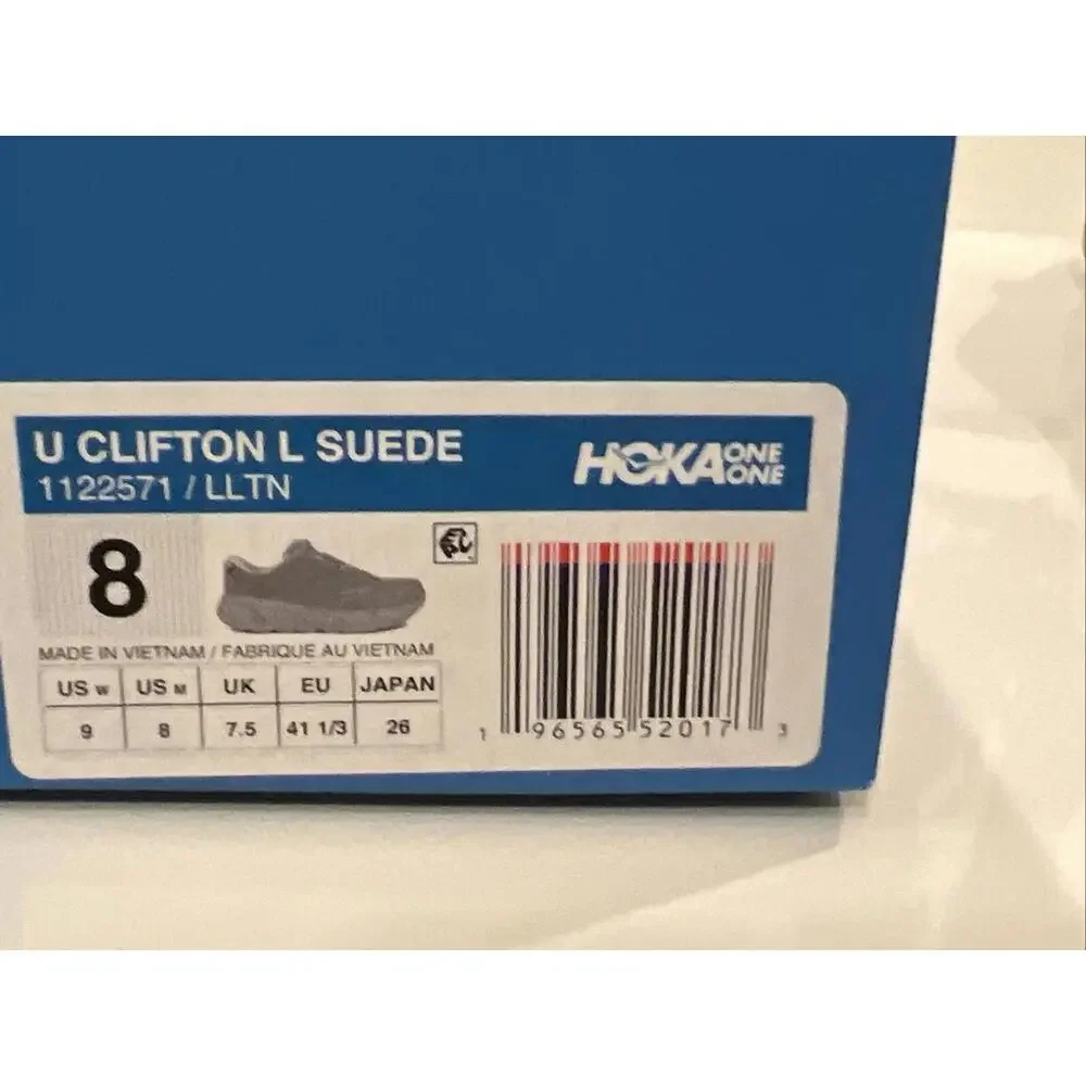 Hoka One One U Clifton L Suede- Limestone/Grey- Men's 8/Women's 9 - Picture 8 of 9